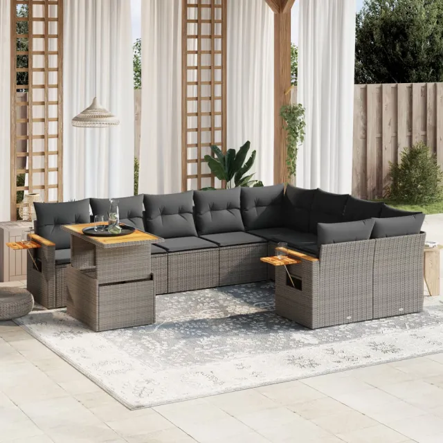 vidaXL 10-delige Loungeset met kussens poly rattan grijs, foto 2