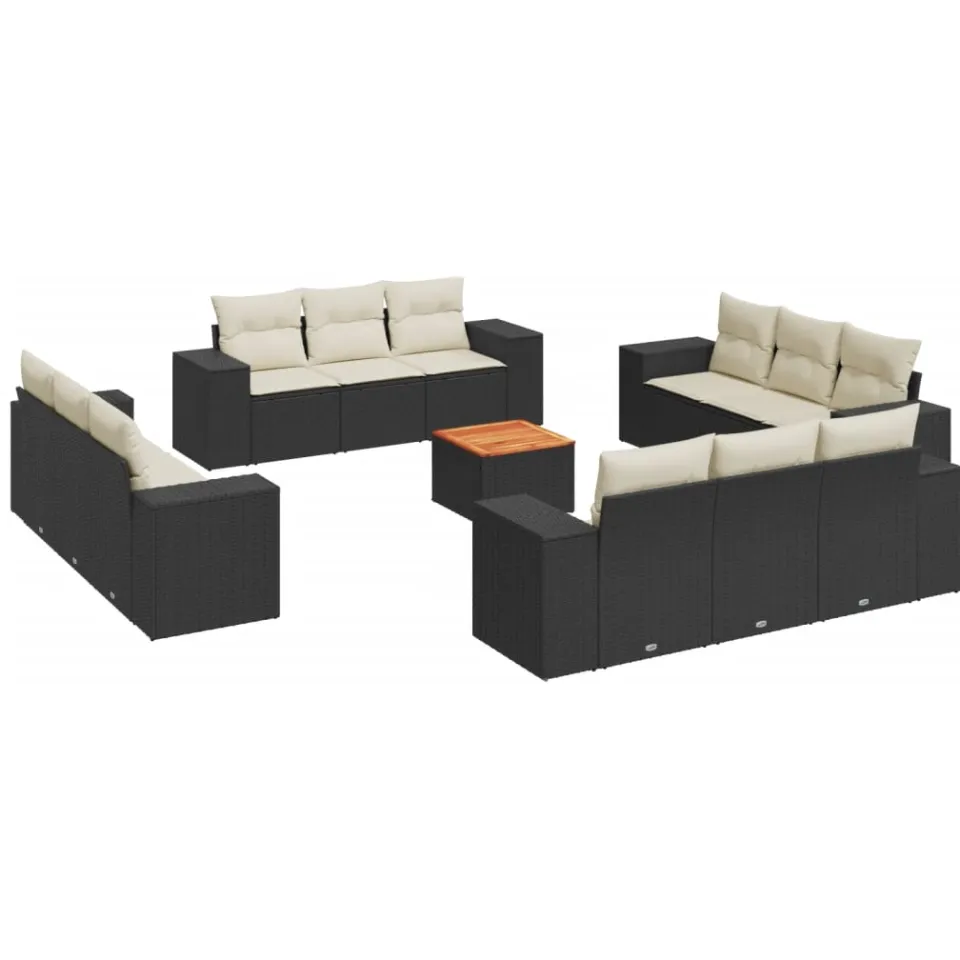 vidaXL 13-delige Loungeset met kussens poly rattan zwart