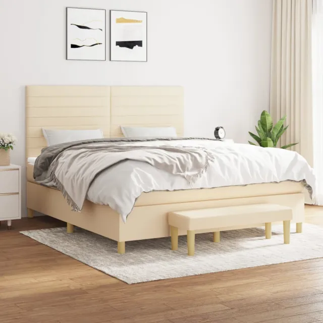 vidaXL Boxspring met matras stof crèmekleurig 160x200 cm
