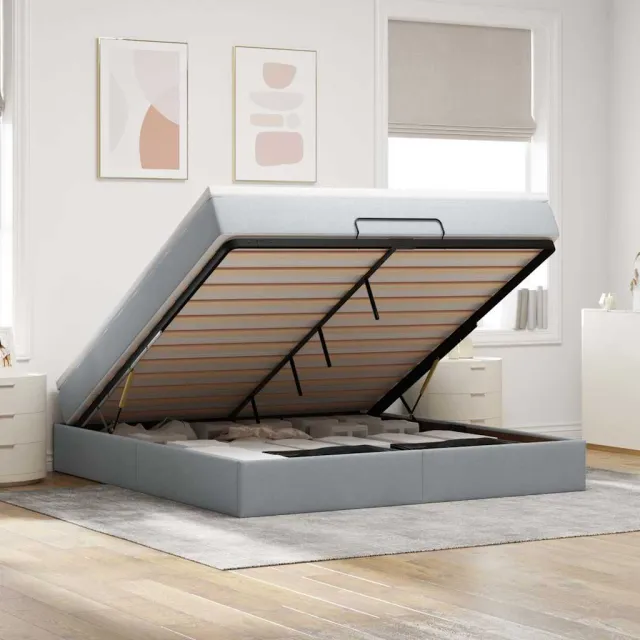 vidaXL Ottoman bed met matras 160x200cm stof lichtgrijs grijs