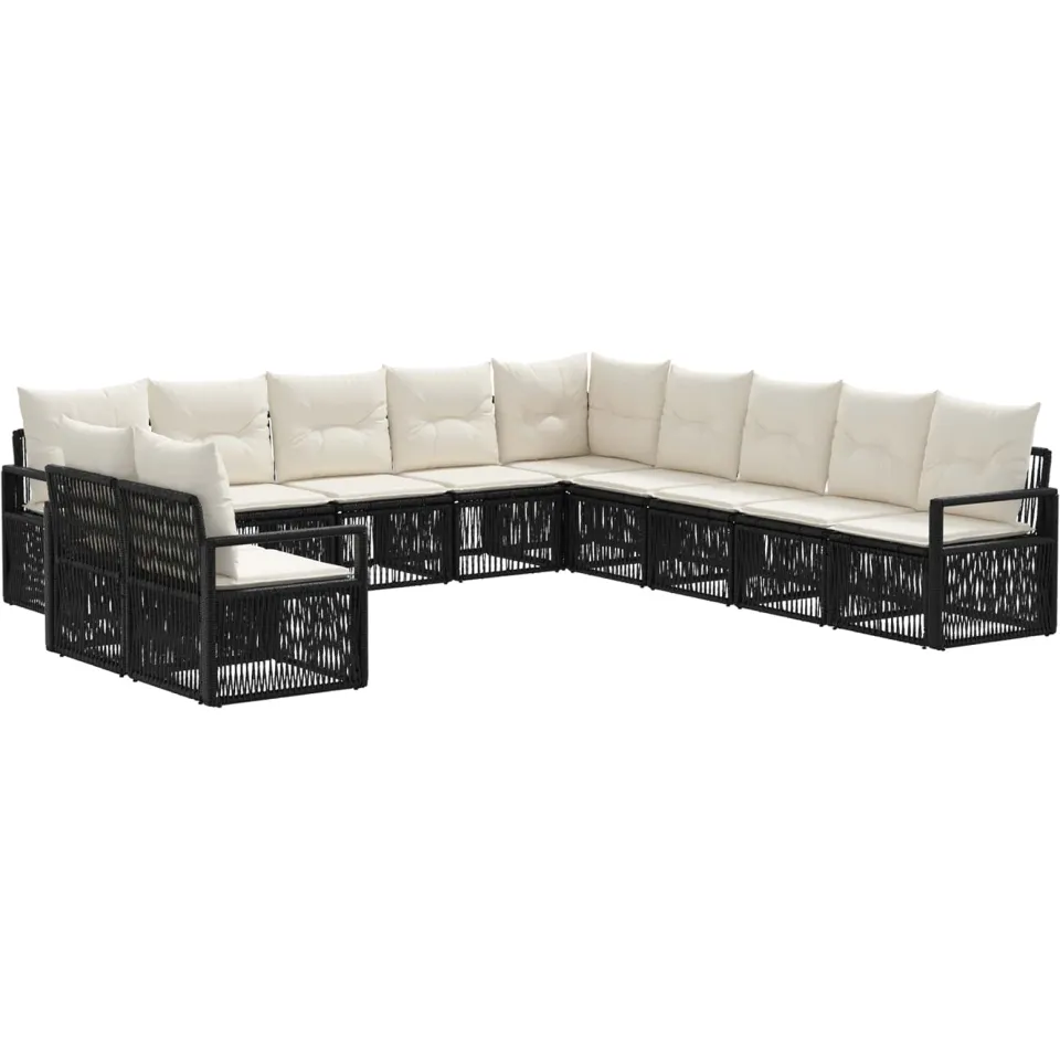 vidaXL Tuinbankenset 11 st 11-zits Zwart poly rattan, foto 3