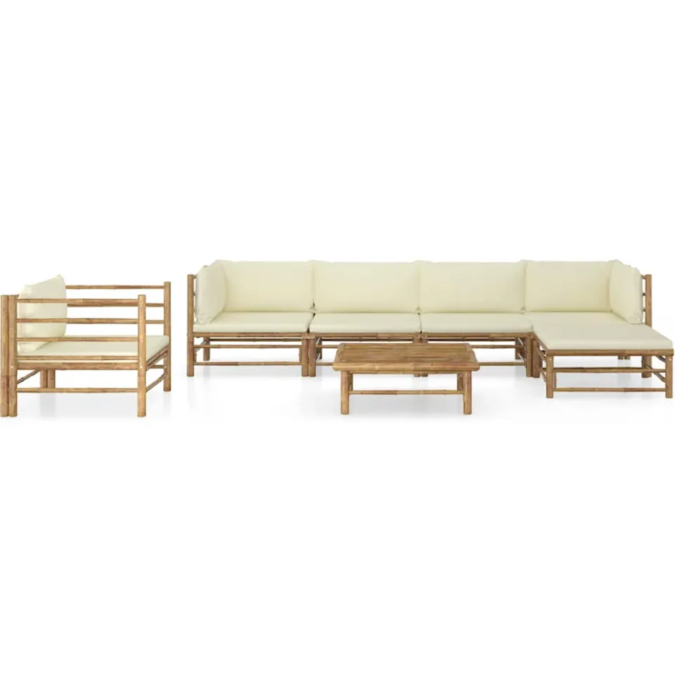 vidaXL 7-delige Loungeset met crèmewitte kussens bamboe, foto 2