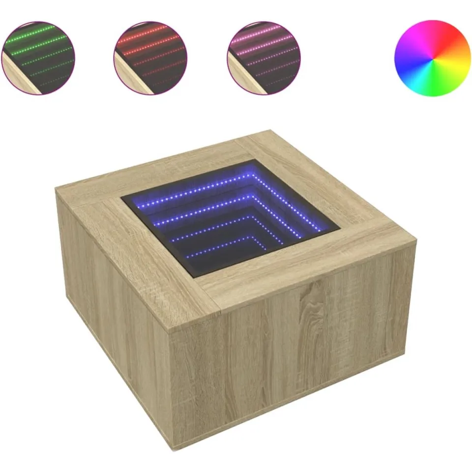vidaXL Salontafel met LED 60x60x40 cm bewerkt hout sonoma eikenkleurig, foto 3