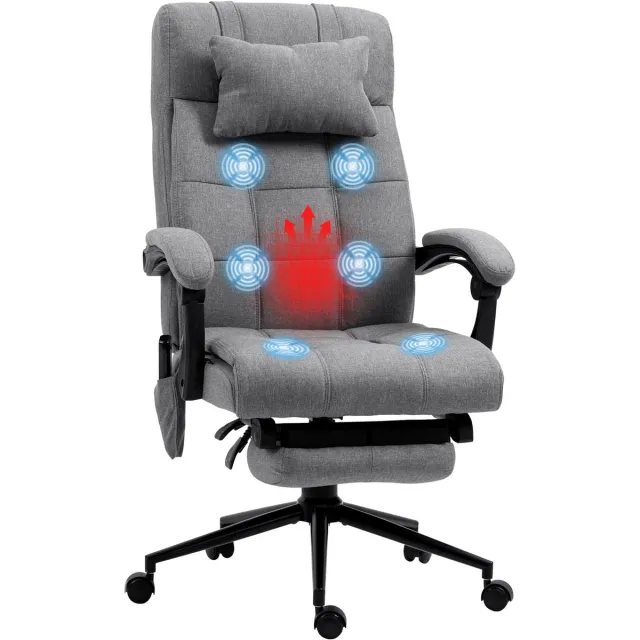 Vinsetto massage bureaustoel - polyester - 66x76x124cm - grijs