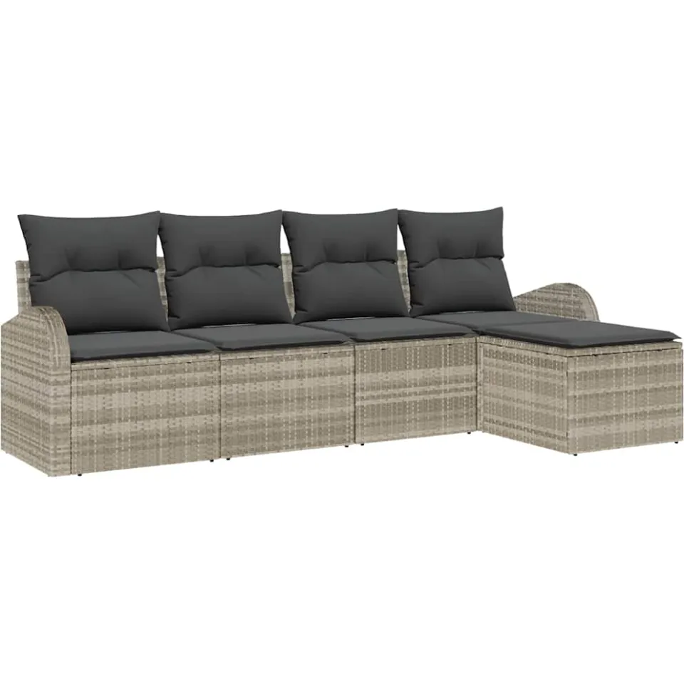 vidaXL Bankstel 5 st Lichtgrijs poly rattan