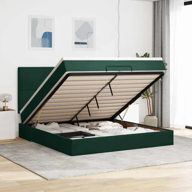 vidaXL Ottoman bed met matrassen 200x200cm fluweel donkergroen