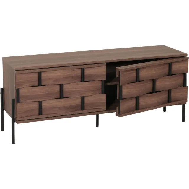 MCW TV-rek MCW-M44, TV-tafel lowboard TV-kast ladekast, opbergvakken, 3D rieten design push-to-open deuren 120cm, bruin