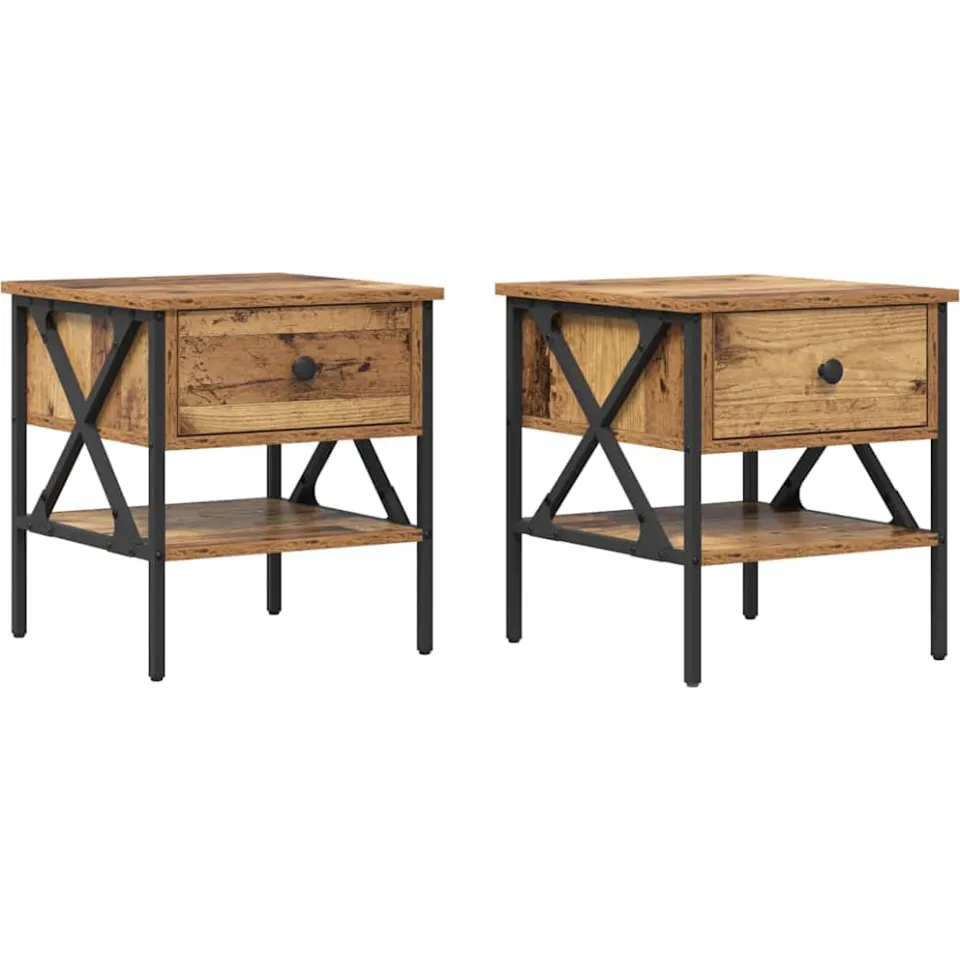 vidaXL Nachtkastje 2 st Oud hout 40 x 42 x 45 cm bruin, foto 3