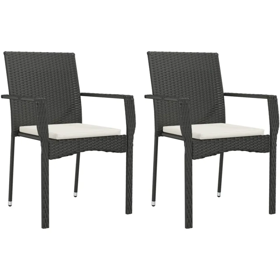 vidaXL 3-delige Tuinset met kussens poly rattan zwart, foto 3
