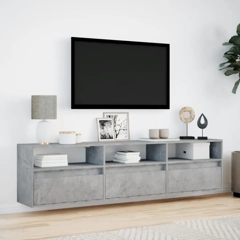 vidaXL Tv-wandmeubel met LED-verlichting 180x31x45 cm betongrijs grijs, foto 3