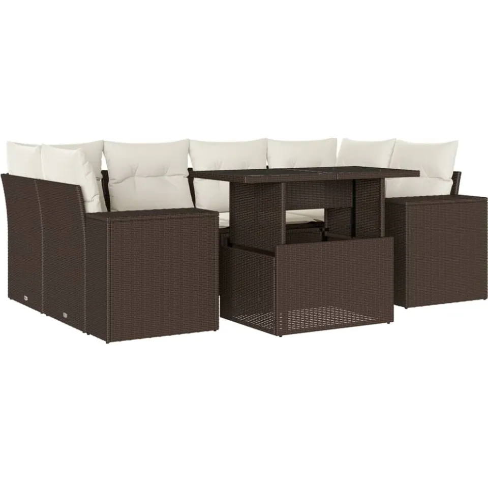 vidaXL 7-delige Loungeset met kussens poly rattan bruin, foto 3