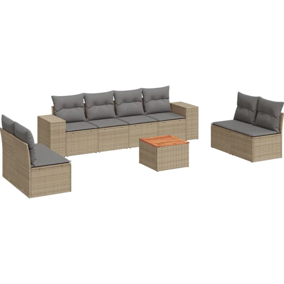 vidaXL 9-delige Loungeset met kussens poly rattan beige, foto 3