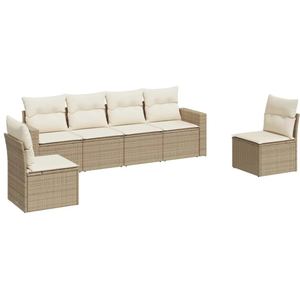 vidaXL 6-delige Loungeset met kussens poly rattan beige, foto 3