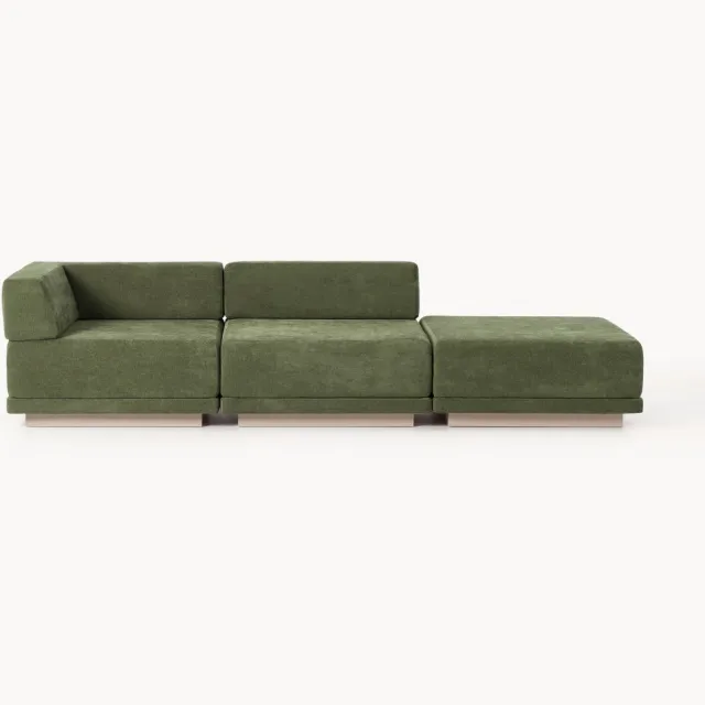 Westwing Collection Modulaire bank Colin (4-zits) met ottoman beige, groen