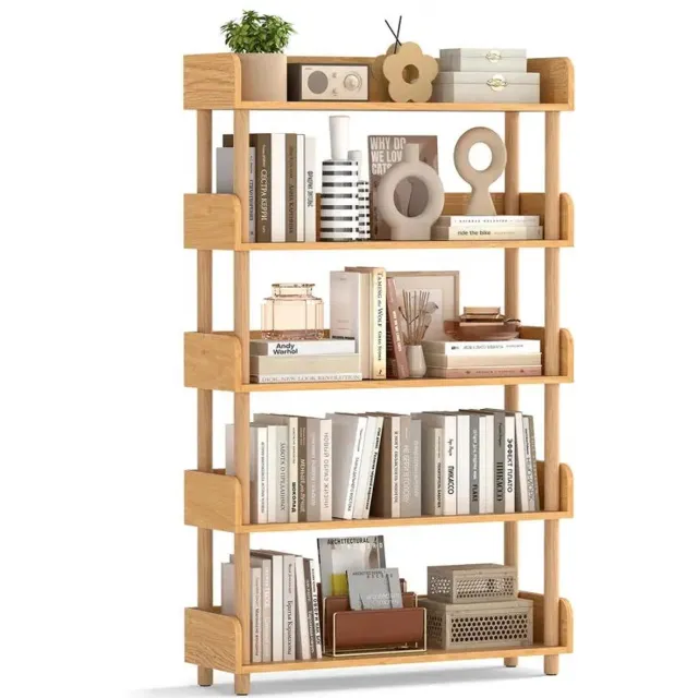 emvae Kast - Boekenkast - Openkast - Opbergrek - 5-Laags - Grenenhout - 80 x 24 x 130,5 cm - Naturel
