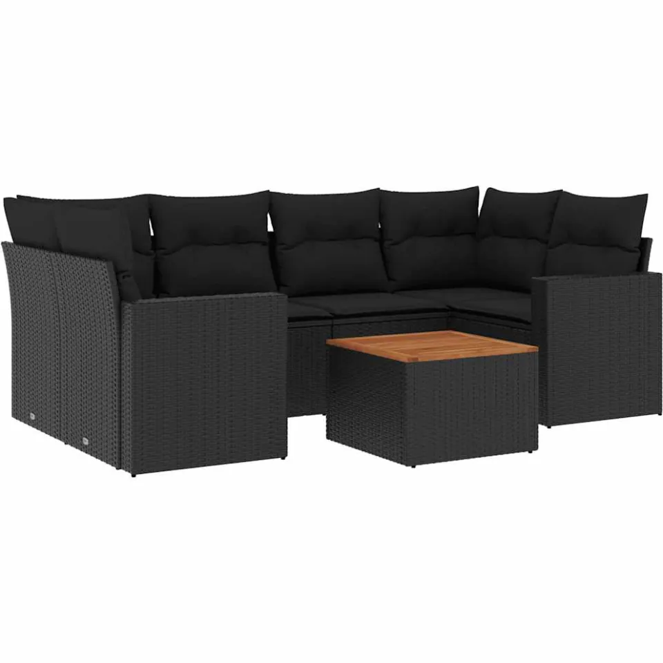 vidaXL 7-delige Loungeset met kussens poly rattan zwart, foto 3
