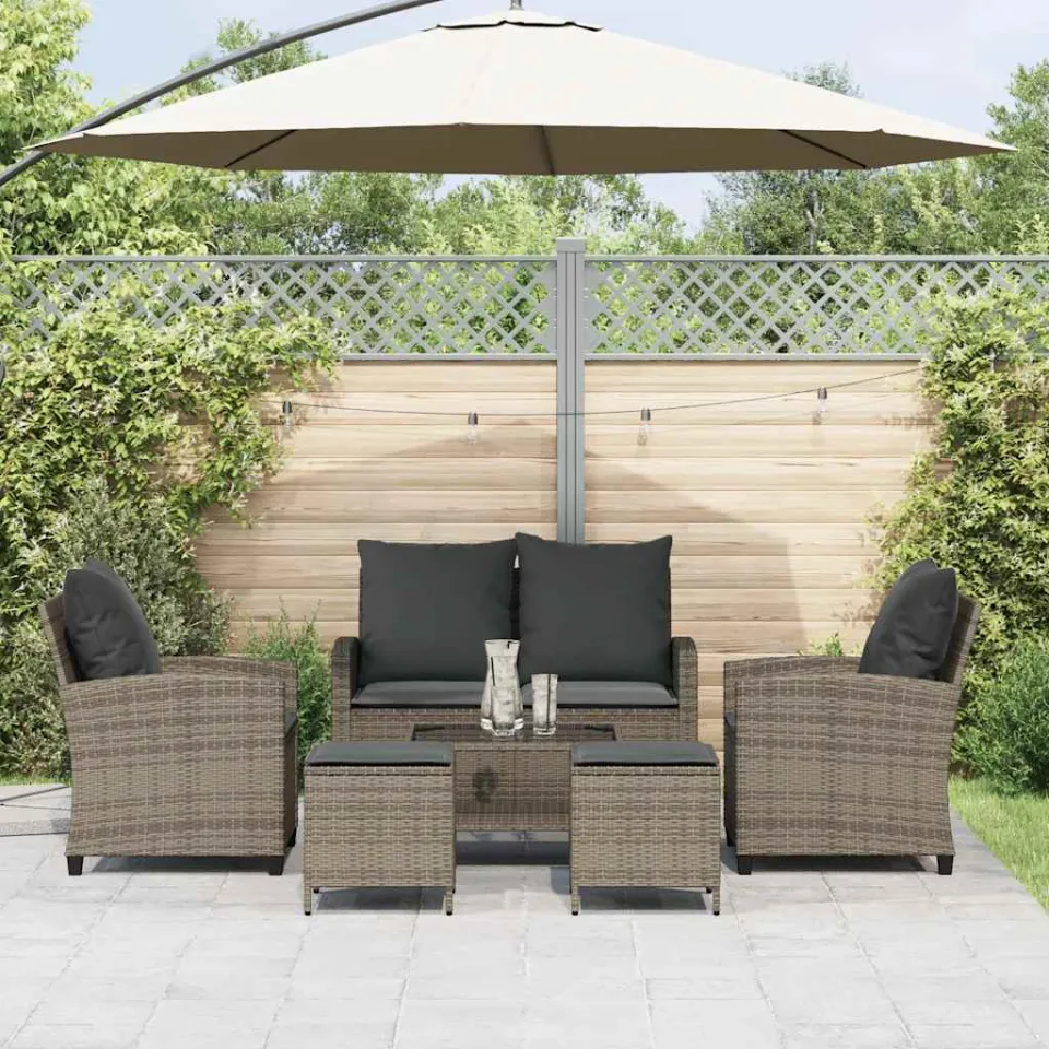 vidaXL 6-delige Loungeset met kussens poly rattan grijs, foto 3