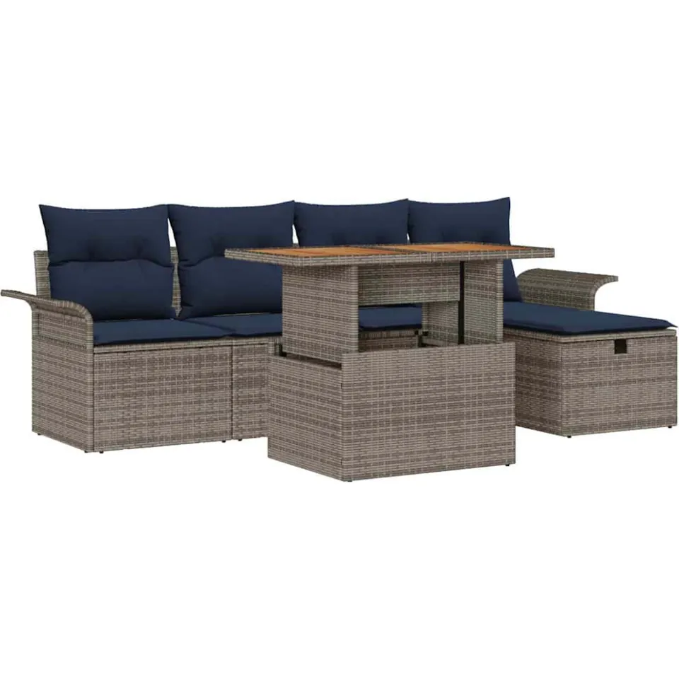 vidaXL Tuin Sofa Set 6 st Grijs poly rattan