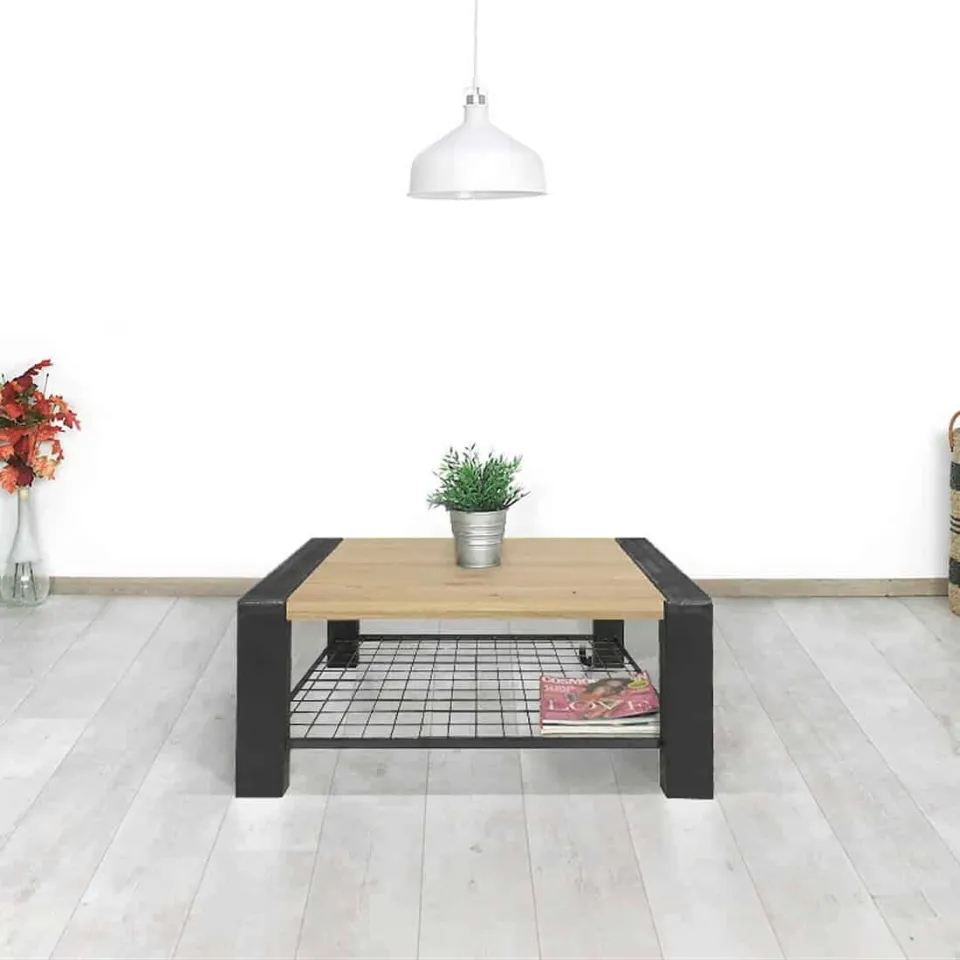 Eikenhouten salontafel Odi met industrieel raster