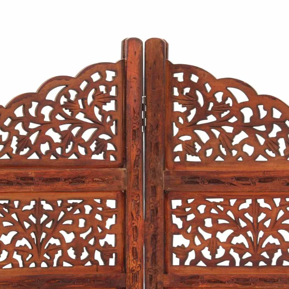 vidaXL Kamerscherm 4 panelen handgesneden 160x165 cm mangohout bruin, foto 4