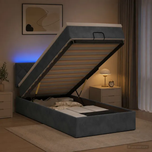 vidaXL Ottoman Bed met Matrassen en LED Donkergrijs 80 x 200 cm
