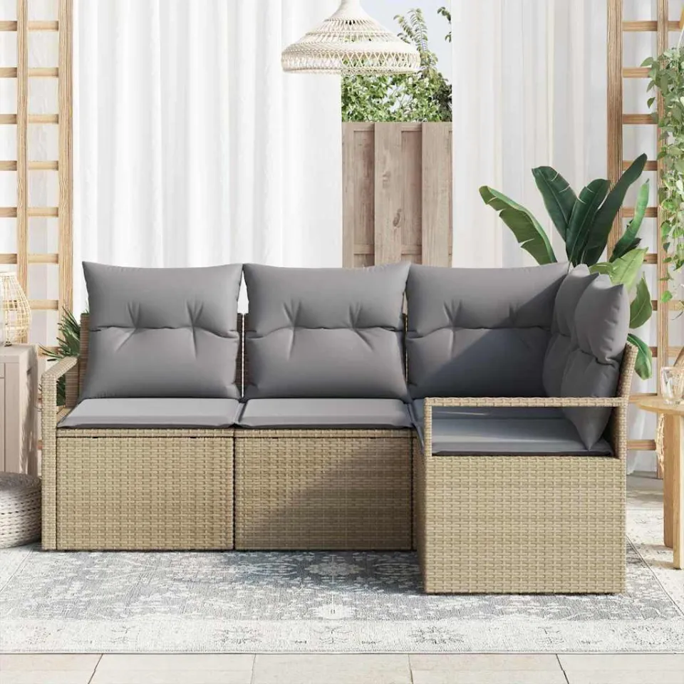 vidaXL Bankstel 4 st Beige poly rattan, foto 3