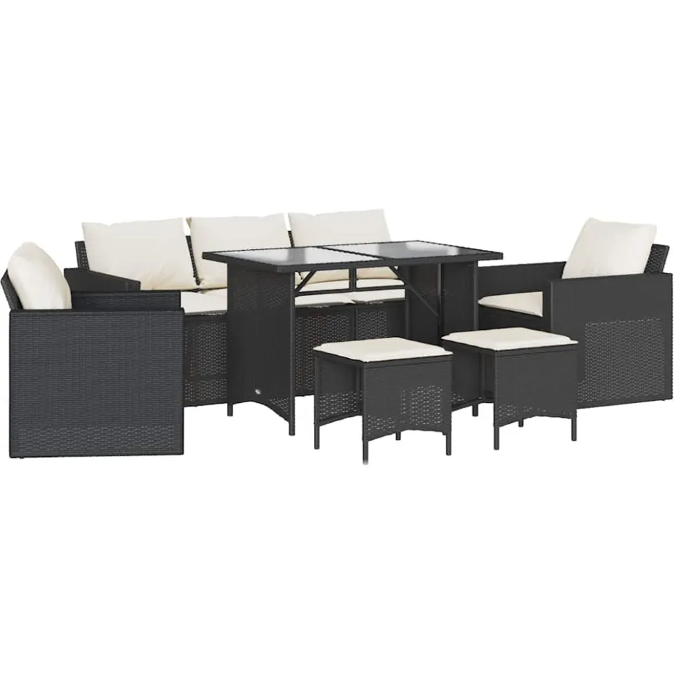 vidaXL 6-delige Loungeset met kussens poly rattan zwart, foto 3