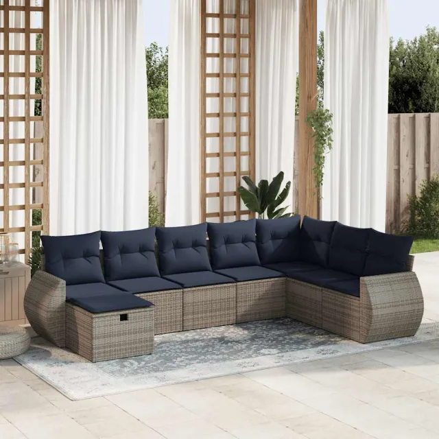 vidaXL 8-delige Loungeset met kussens poly rattan grijs, foto 2