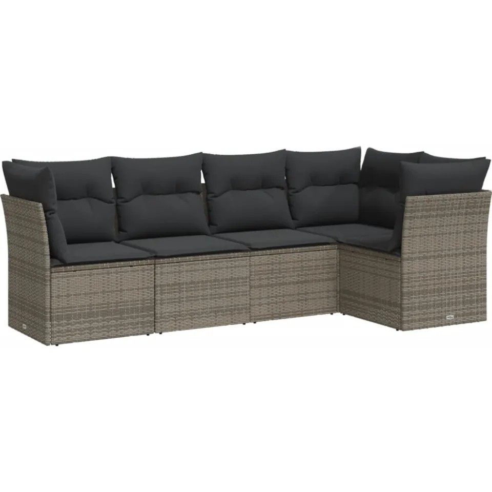 vidaXL 5-delige Loungeset met kussens poly rattan grijs, foto 4