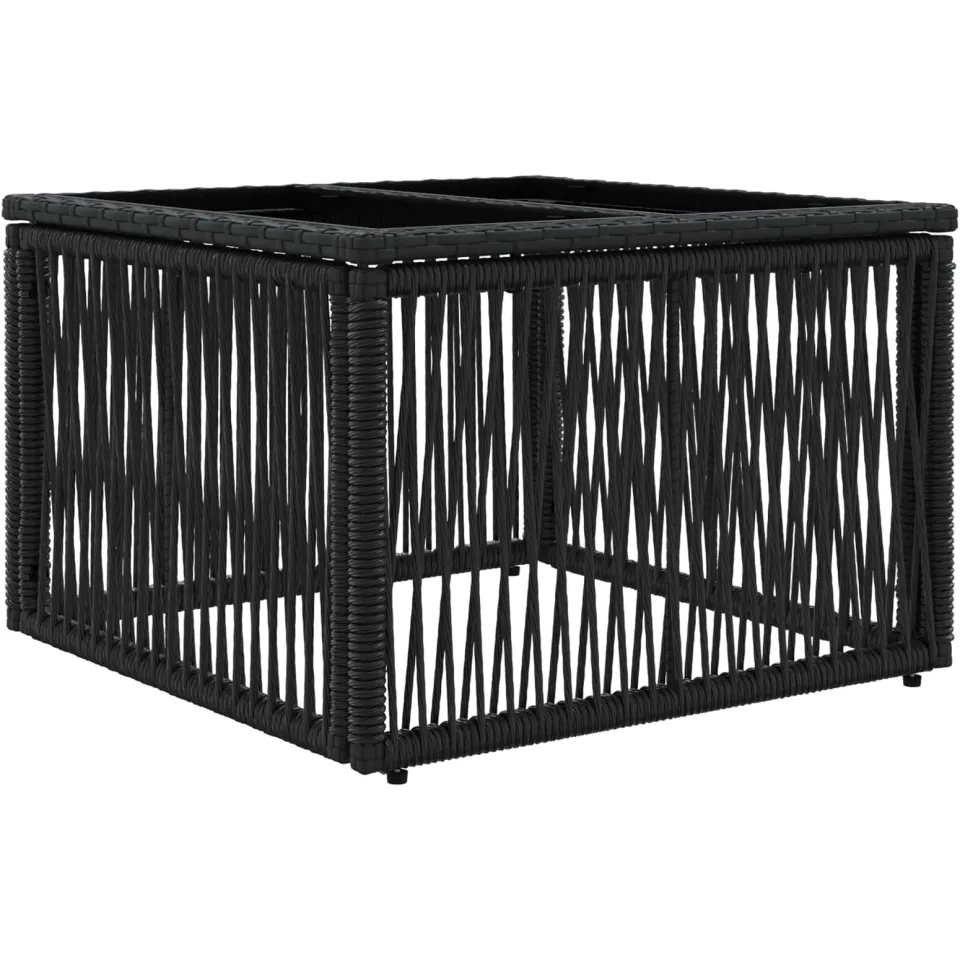vidaXL Tuinstafel Zwart 55 x 55 x 37 cm PE Rattan en Glas, foto 3