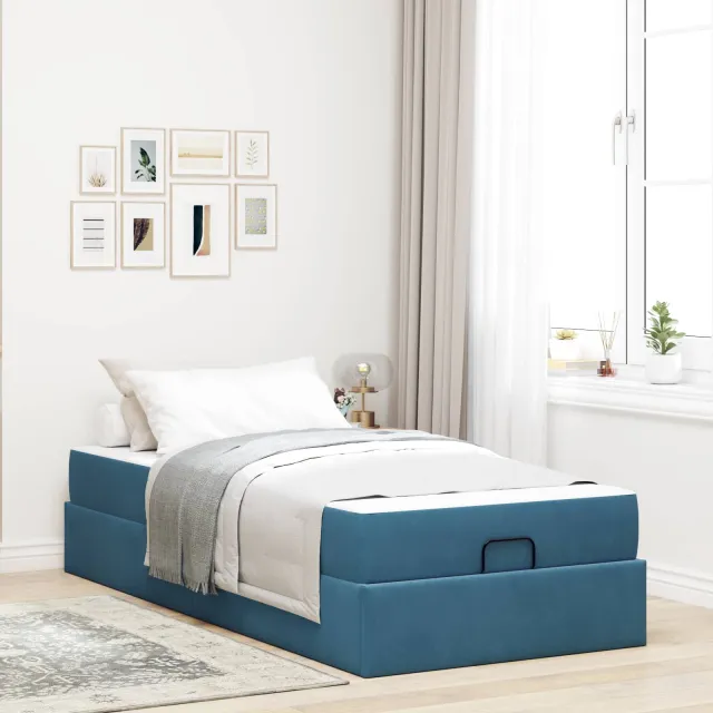 vidaXL Bedframe met matras 2 st Blauw Fluweel