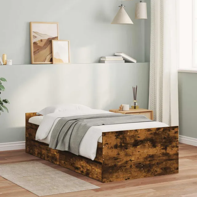 vidaXL Bedframe Gerookt eiken Bewerkt hout