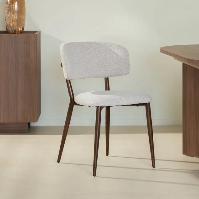 Dimehouse Set van 2 Japandi Eetkamerstoelen Yura Zand - Walnootlook Frame - Stof - Japandi Zandkleur
