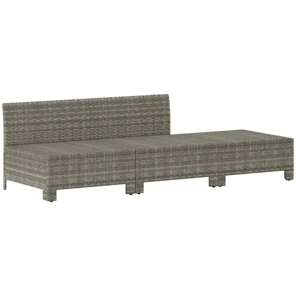 vidaXL 3-delige tuinloungeset met kussens grijs poly rattan