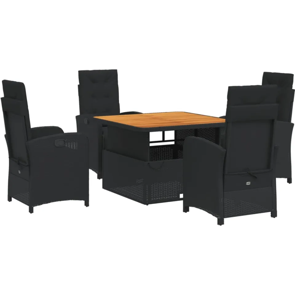 vidaXL 5-delige Tuinset met kussens poly rattan zwart