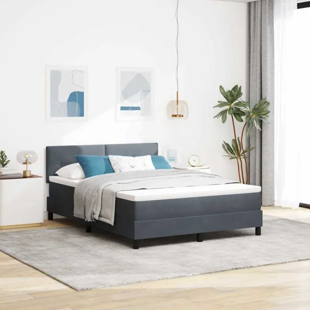 vidaXL LED Box Spring Bed Donkergrijs 140 x 200 cm Fluweel