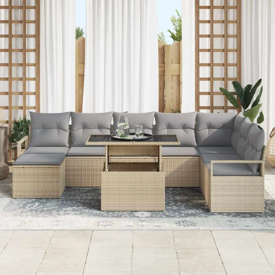 vidaXL Tuin Sofa Set 9 st Beige en Licht Grijs poly rattan, foto 3