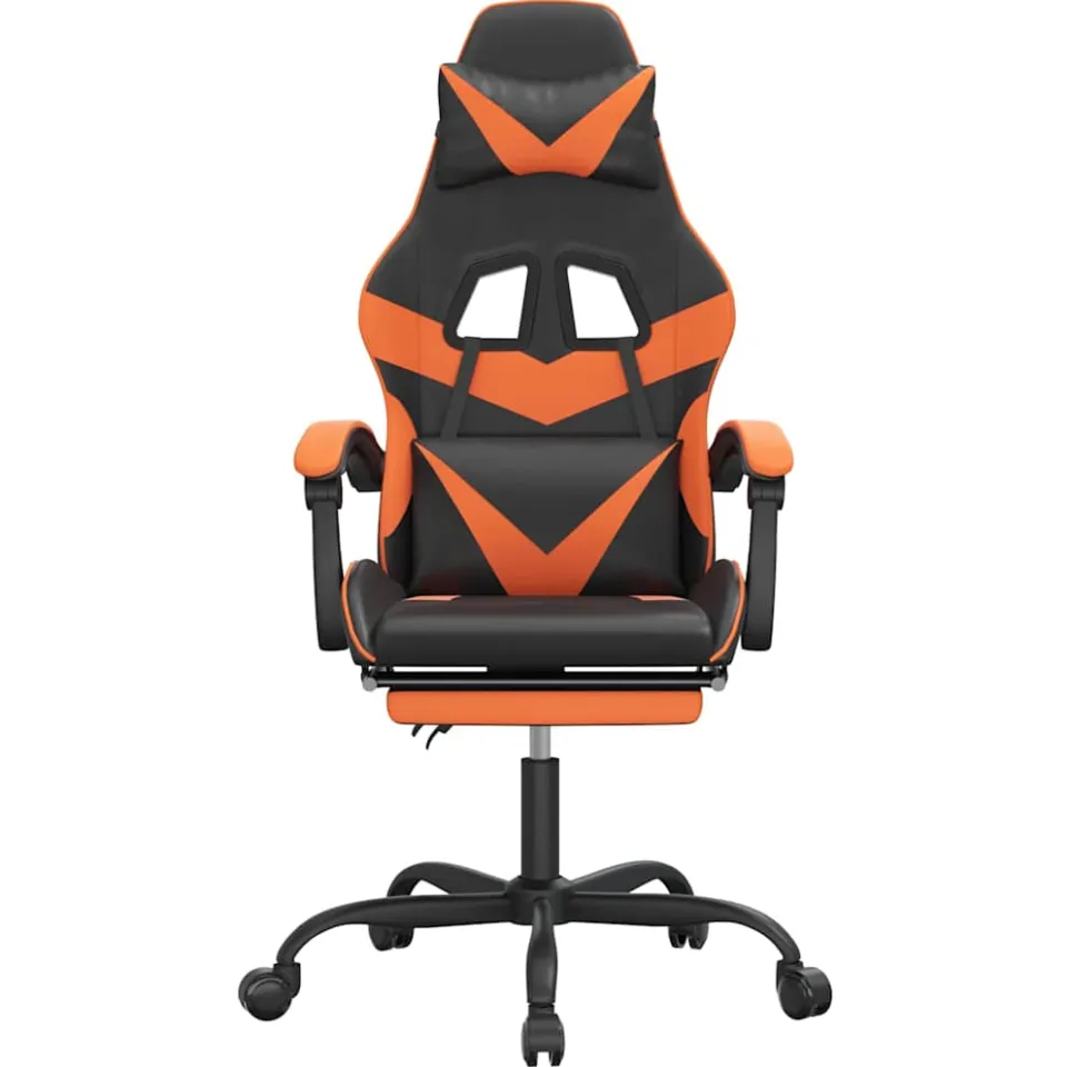 vidaXL Gamestoel draaibaar met voetensteun kunstleer zwart en oranje