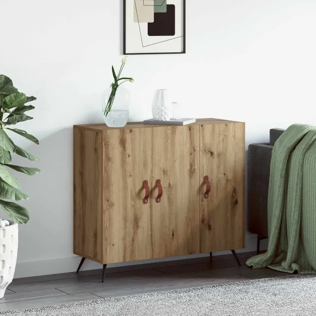 vidaXL Dressoir Artisan Eiken 89,5 x 34 x 80 cm Bewerkt hout, foto 2