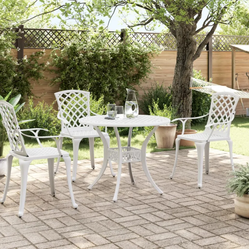 vidaXL Tuintafel Ø 90x75 cm gietaluminium wit, foto 3