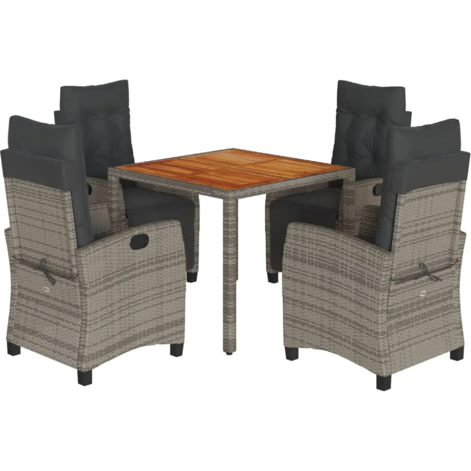 vidaXL 5-delige Tuinset met kussens poly rattan grijs, foto 3