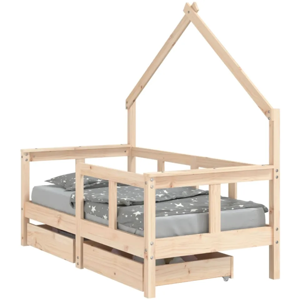 vidaXL Kinderbedframe met lades 70x140 cm massief grenenhout Bruin
