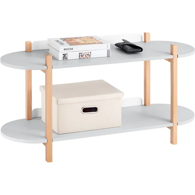 SoBuy HSTR01-HG Lage Boekenkast met 2 Planken - Houten Bijzettafel voor Woonkamer, Slaapkamer en Kantoor - 100 x 33 x 52 cm - Grijs Grijs, Houtkleur