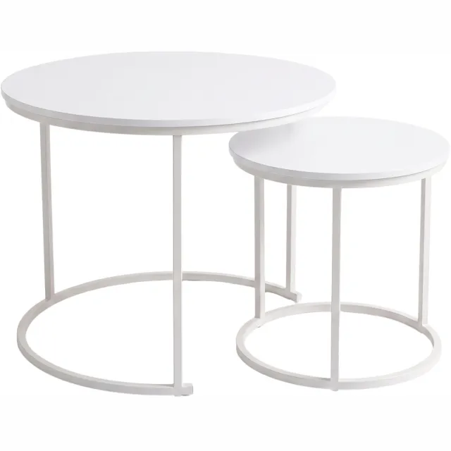 SCENA LIVING Set van 2 ronde salontafels, Diameter 60 cm x 50 cm, wit