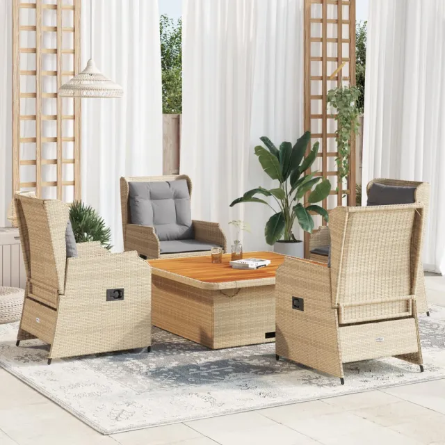 vidaXL 5-delige Loungeset met kussens poly rattan beige, foto 2