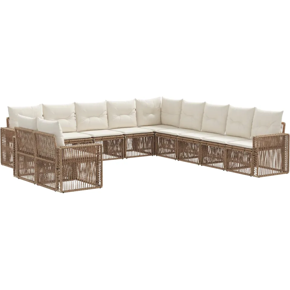 vidaXL Tuinbankenset 11 st 11-zits Beige en Crème Wit poly rattan, foto 3