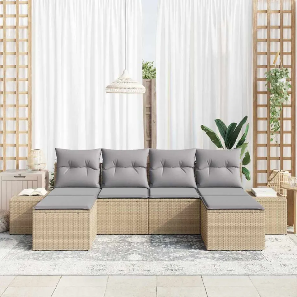 vidaXL Tuin Sofa Set 6 st Beige poly rattan, foto 2