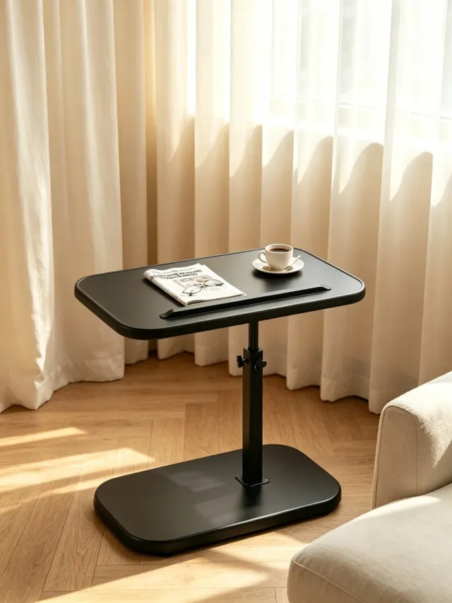 learnlogic Opvouwbare en in hoogte verstelbare bijzettafel voor naast de bank het bed of de woonkamer zwart met zwart frame 30*40cm