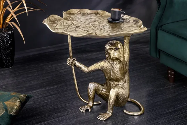 Invicta Interior Design Bijzettafel WILDLIFE MONKEY 60cm goud antiek metaal handgemaakt - 44835 Zie omschrijving