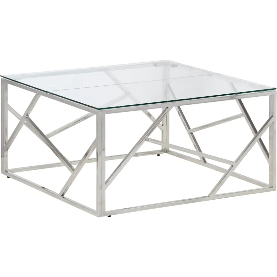 vidaXL Salontafel roestvrijstaal en gehard glas zilverkleurig, foto 3